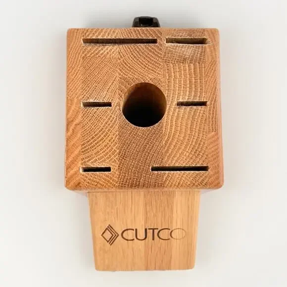 Cutco 6 Slot Wood Knife Block Scissor Sharpener Holder Kitchen Honey Oak USA - Picture 1 of 6